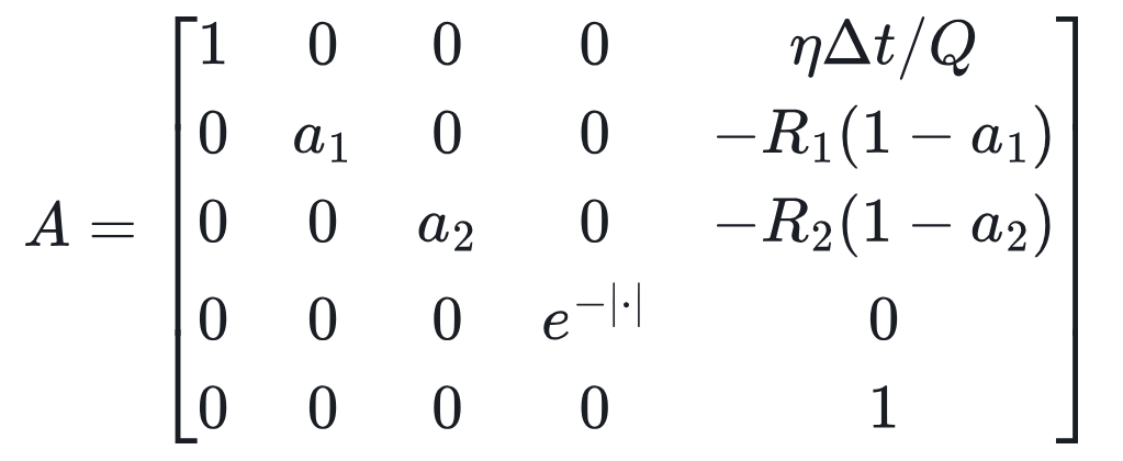State-transition Jacobian matrix A (5 by 5)